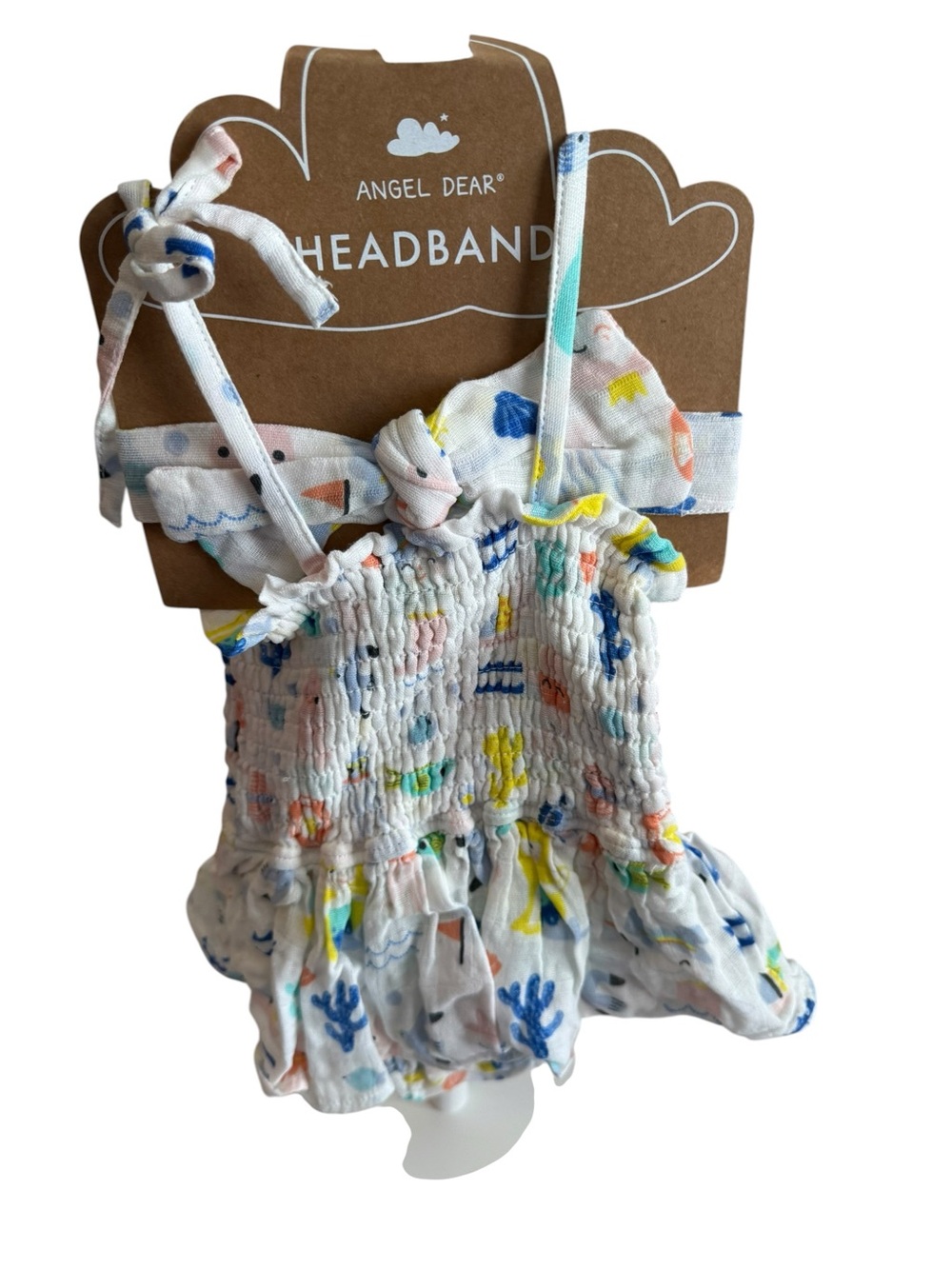Angel Dear White Multi-Color Smocked Kids Sunsuit